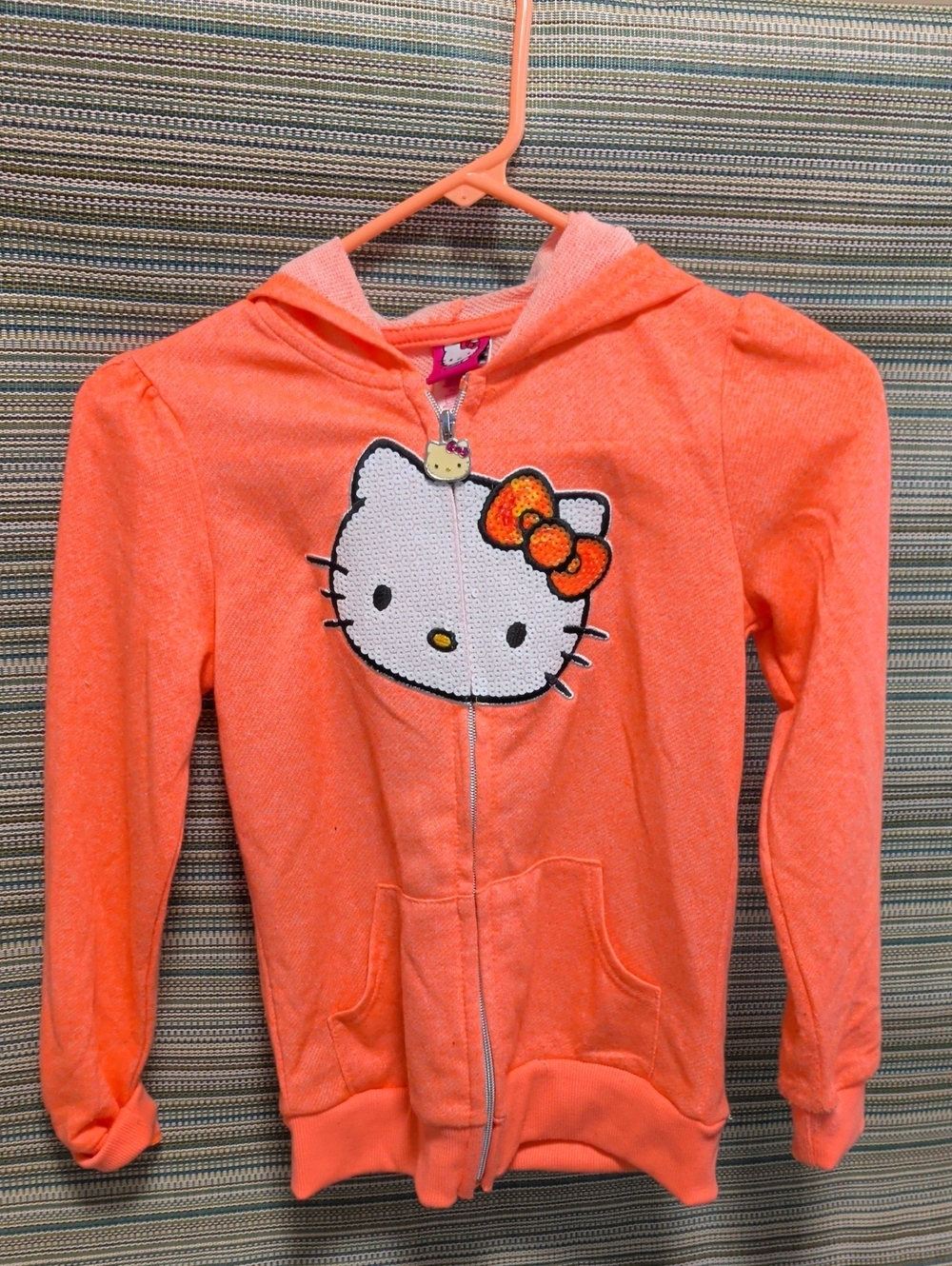 Hello Kitty Coral Zip Front Hoodie with Sequin Applique